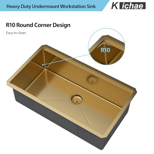 Kichae 12“ Deep Laundry Sink Undermount - 24 Inch Black Undermount Utility Sink Stainless Steel Single Bowl Under Counter Handmade Laundry Utility Room Basin