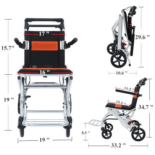 Portable Folding Wheelchair, Travel Wheelchair with handbrake, Ultra-Light Wheelchair for The Elderly and Children (with Bag) …