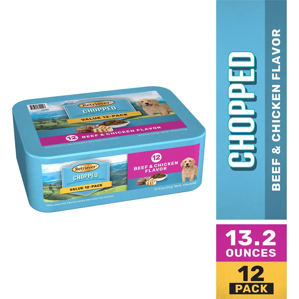 Retriever Puppy Beef and Chicken Flavor Chopped Wet Puppy Food, 13.2 oz., Pack of 12 Cans