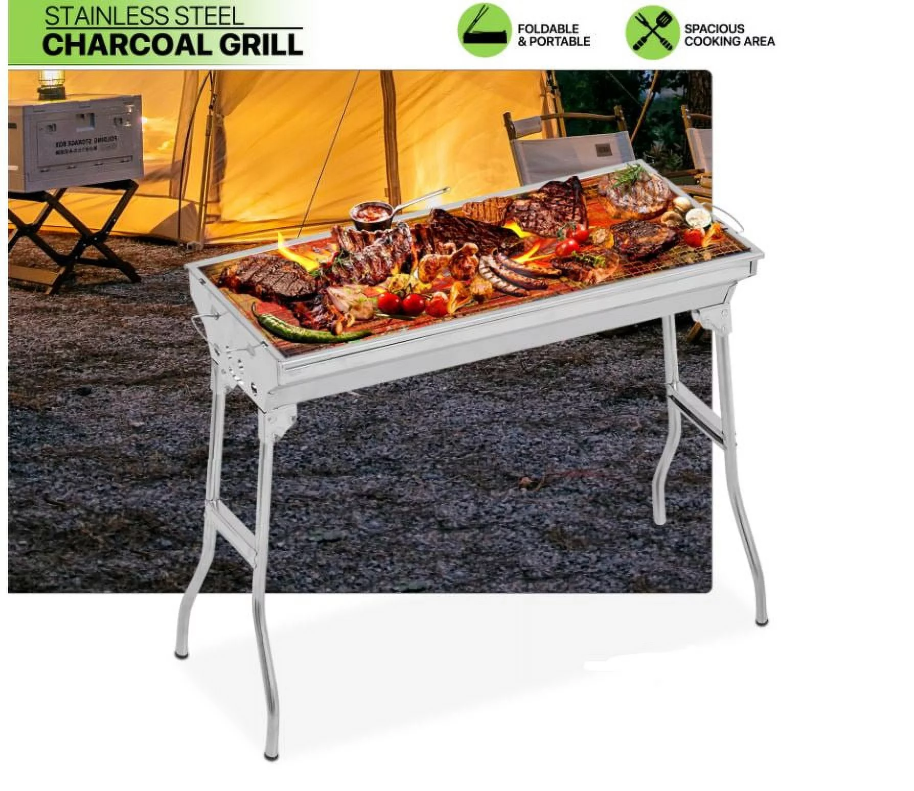 Portable Foldable Stainless Steel Camping Picnic Cooker Charcoal Barbecue Grill USA