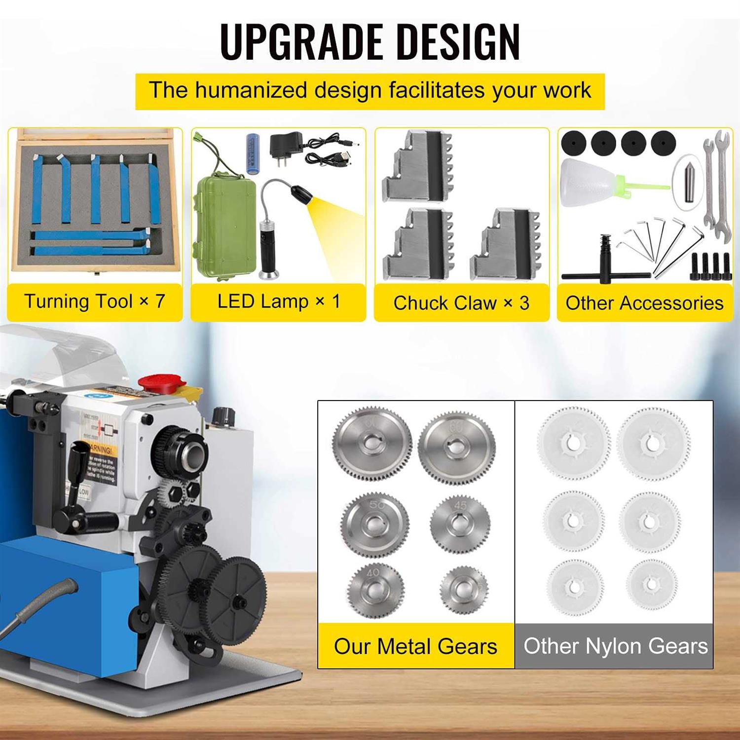 VEVOR Mini Metal Lathe 7x14 Benchtop Metal Lathe 550W Variable Speed Metal Lathe - Shop Hardware Tools Online Store