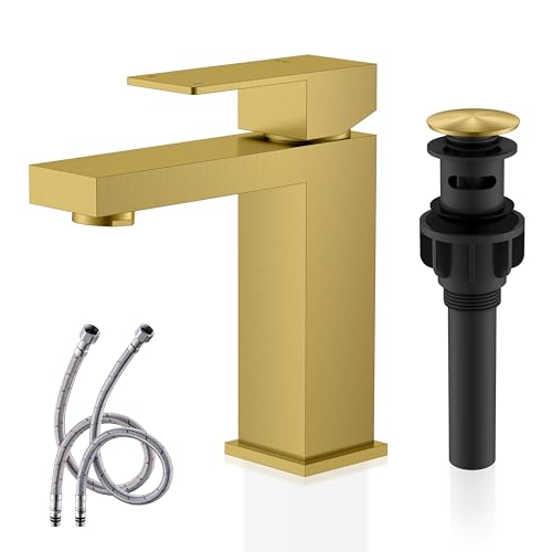 KENES Brushed Nickel Vessel Sink Facuet Single Handle Tall Bathroom Sink Faucet Vanity Bathroom Faucet Basin Mixer Tap with Water Supply Hose and Pop Up Sink Drain, LJ-9031A
