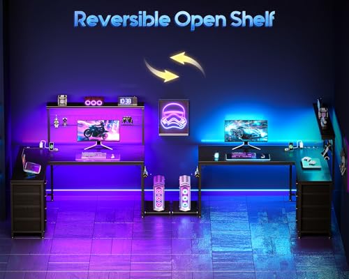 MOTPK L Shaped Gaming Desk with Shelf & 4 Drawers, 43