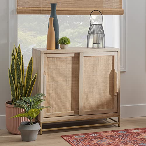 Powell Natural Rattan and Gold Base 2 Danika, Two Drawer Cabinet, Beige