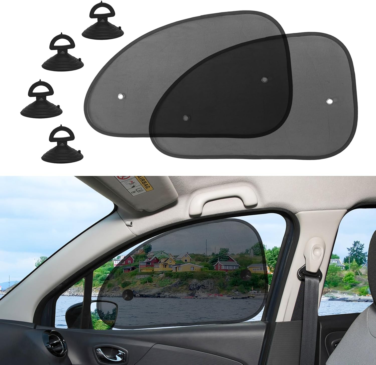 2PCS Universal Side Window Car Sun Shades Block Sun Rays Curtains Side Window Car Sun Shades Side Glass Covers Screen (Large)