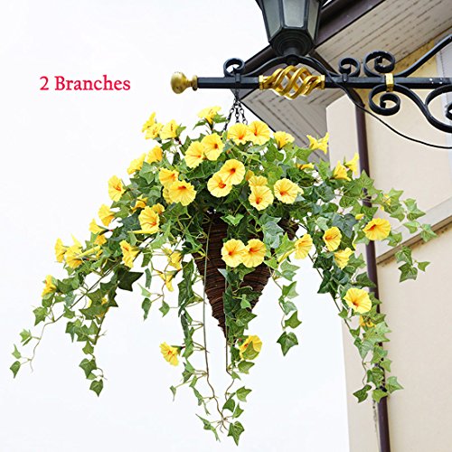 Calcifer 1 Branch(12 Stems/23 Flowers) Artificial Morning Glory Trumpet Flower Vine Plastic Flower Bouquet Hanging Wall Strings Flowers for Home Garden Wedding Party Decoration
