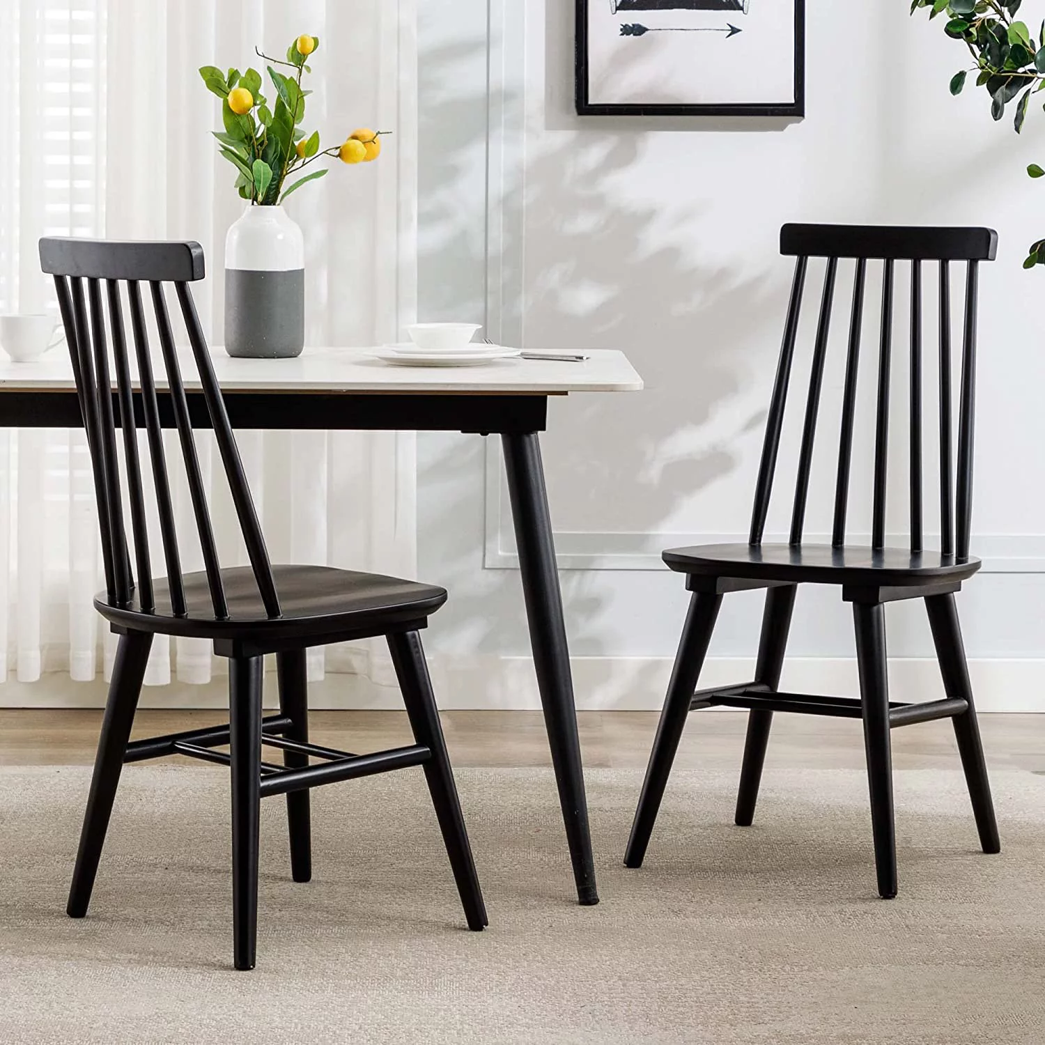 Duhome Dining Chairs Set of 4, Wood Dining Room Chairs Slat Spindle Back Kitchen Chairs Windsor Chairs Farmhouse Chairs, Black