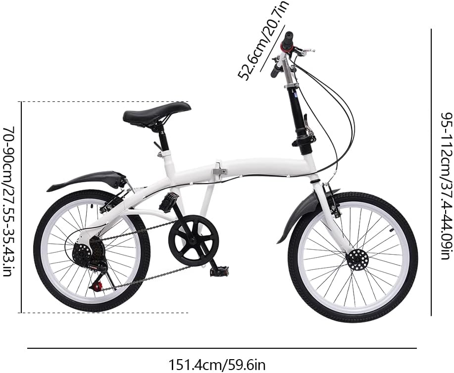 Folding Bike Foldable Bicycle with 7-Speed Shifter Adjustable Handlebar Height 20-Inch Wheels Men and Women City Bicycle with Double V-Brake for Leisure Riding &Commuting White