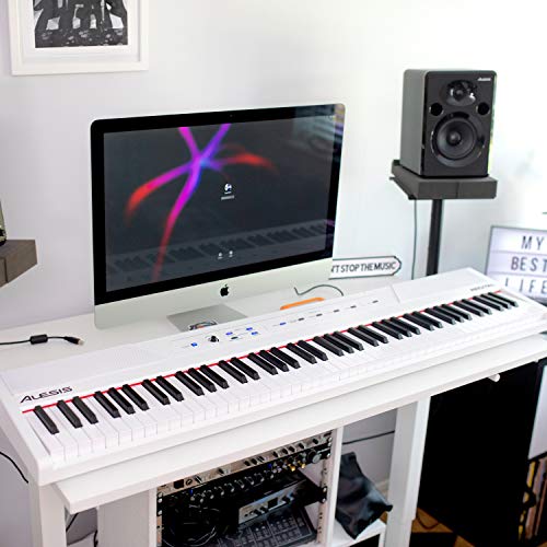 Alesis Recital – 88 Key Digital Piano Keyboard with Semi Weighted Keys, 2x20W Speakers, 5 Voices, Split, Layer and Lesson Mode, FX and Piano Lessons