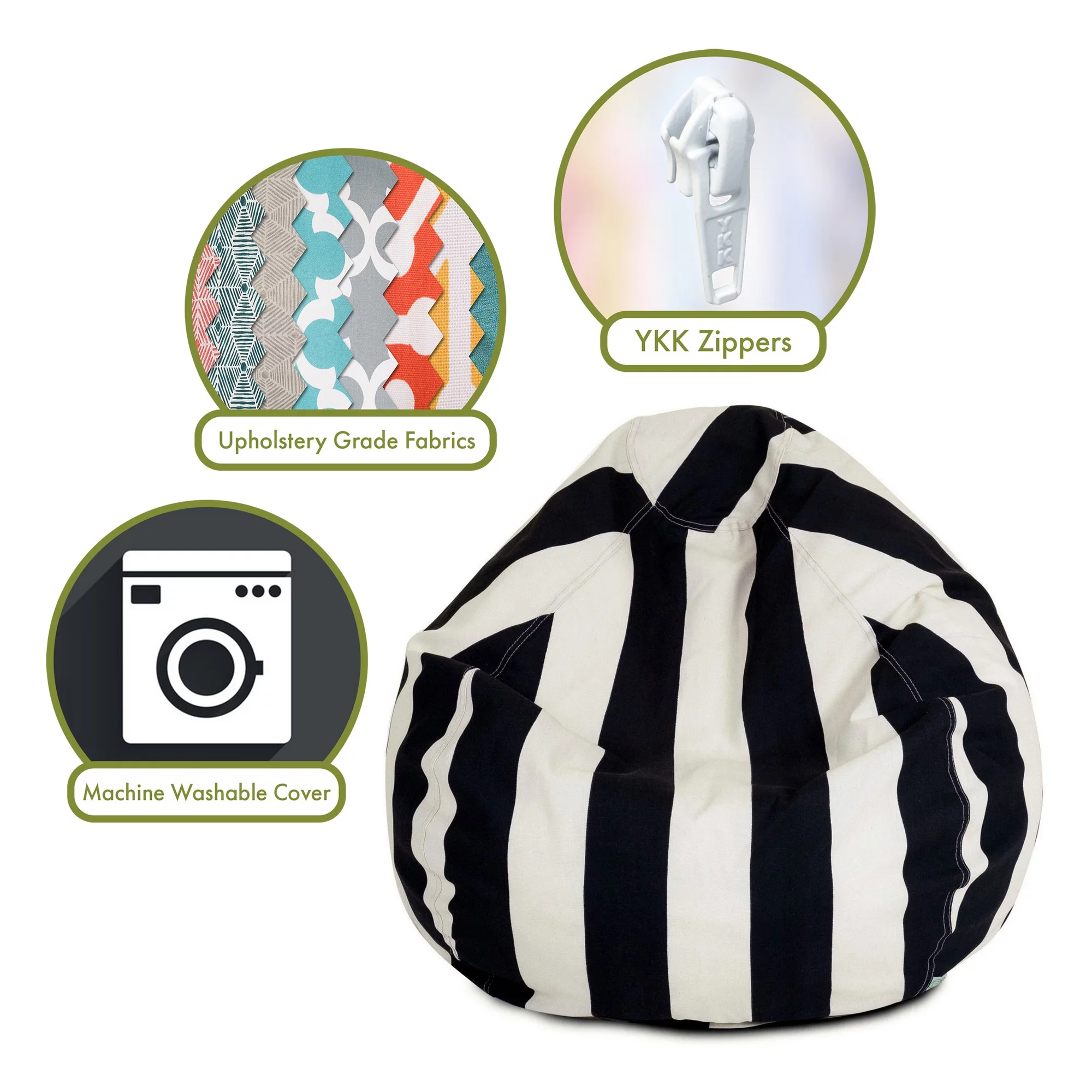 Majestic Home Goods Vertical Stripe Large Classic Bean Bag Chair, Multiple Colors