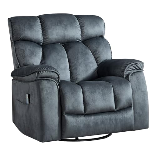 INZOY Massage Swivel Rocker Recliner with Heat and Vibration, Manual Rocking Recliner Chair with Vibrating Massage, Comfy Padded Overstuffed Soft Fabric Heated Recliner, Brown