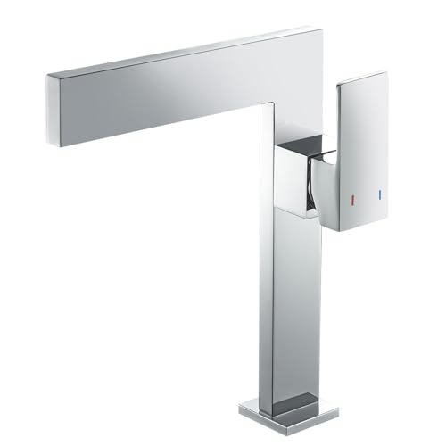 Chrome Tall Bathroom Sink Faucet Ultra Thin Design, Single Handle Vessel Faucet for Bathroom Sink,1 Hole Lavatory Bowl Sink Faucets Solid Brass(Chrome)