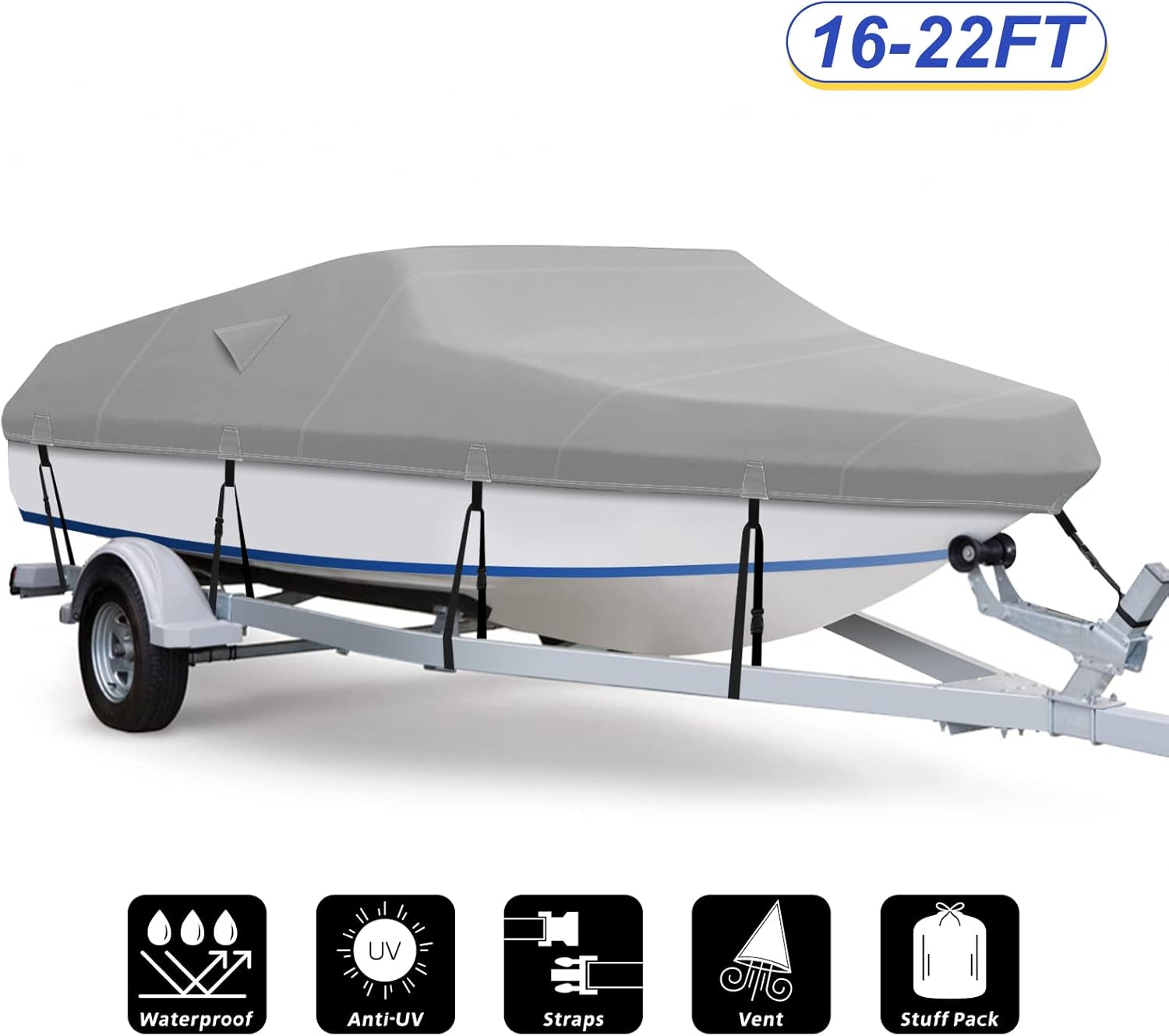 Fuprosico Boat Cover, 800D Waterproof Boat Cover 17 18 19 ft Foot Fits Bass Boat,V-Hull Tri-Hull ,Runabout Bowrider ,Fish and Ski Boat 17'-19' ,Heavy Duty Canvas, Double Rear Air Vents Blue