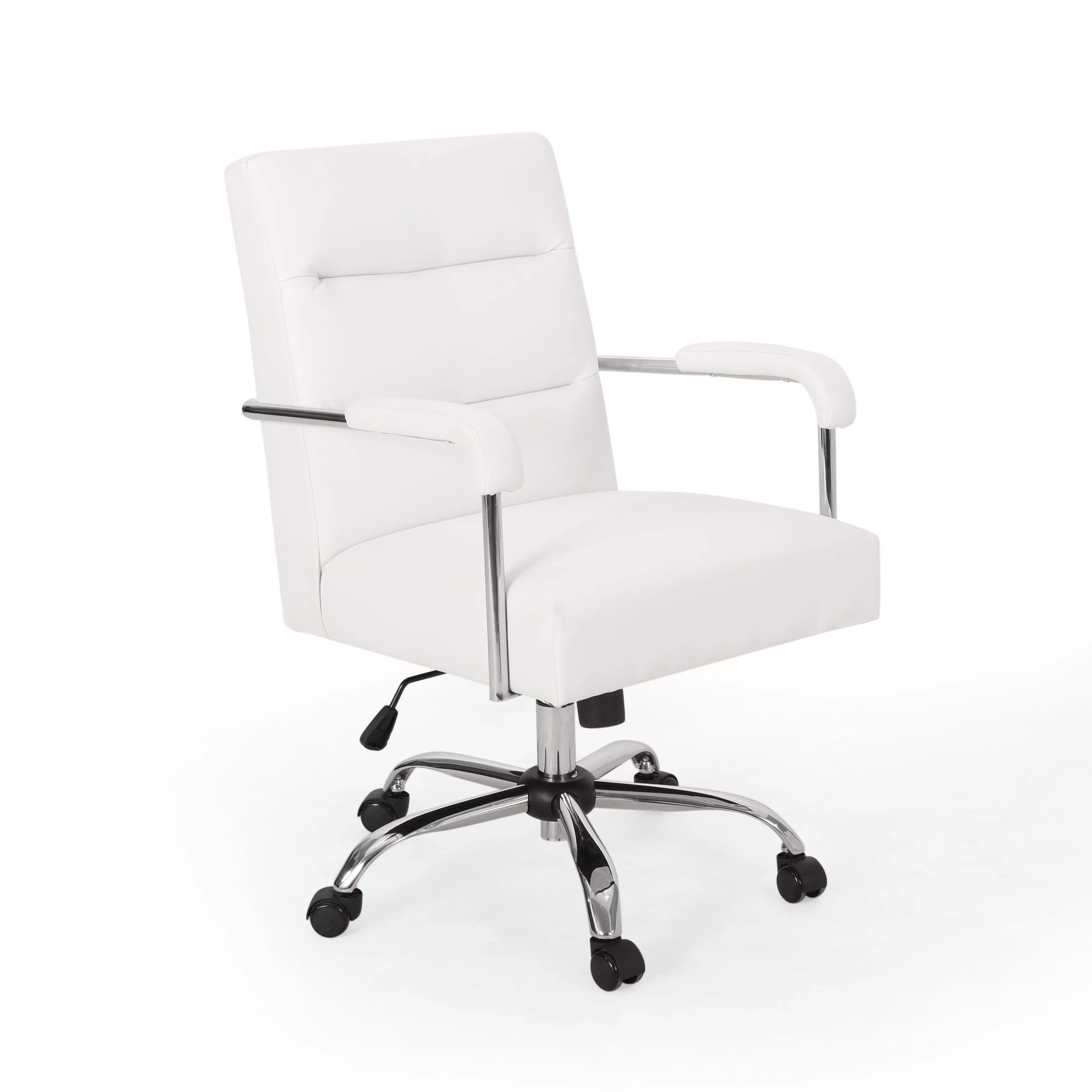 Noble House Blackfoot Faux Leather Office Swivel Chair, White, Chrome