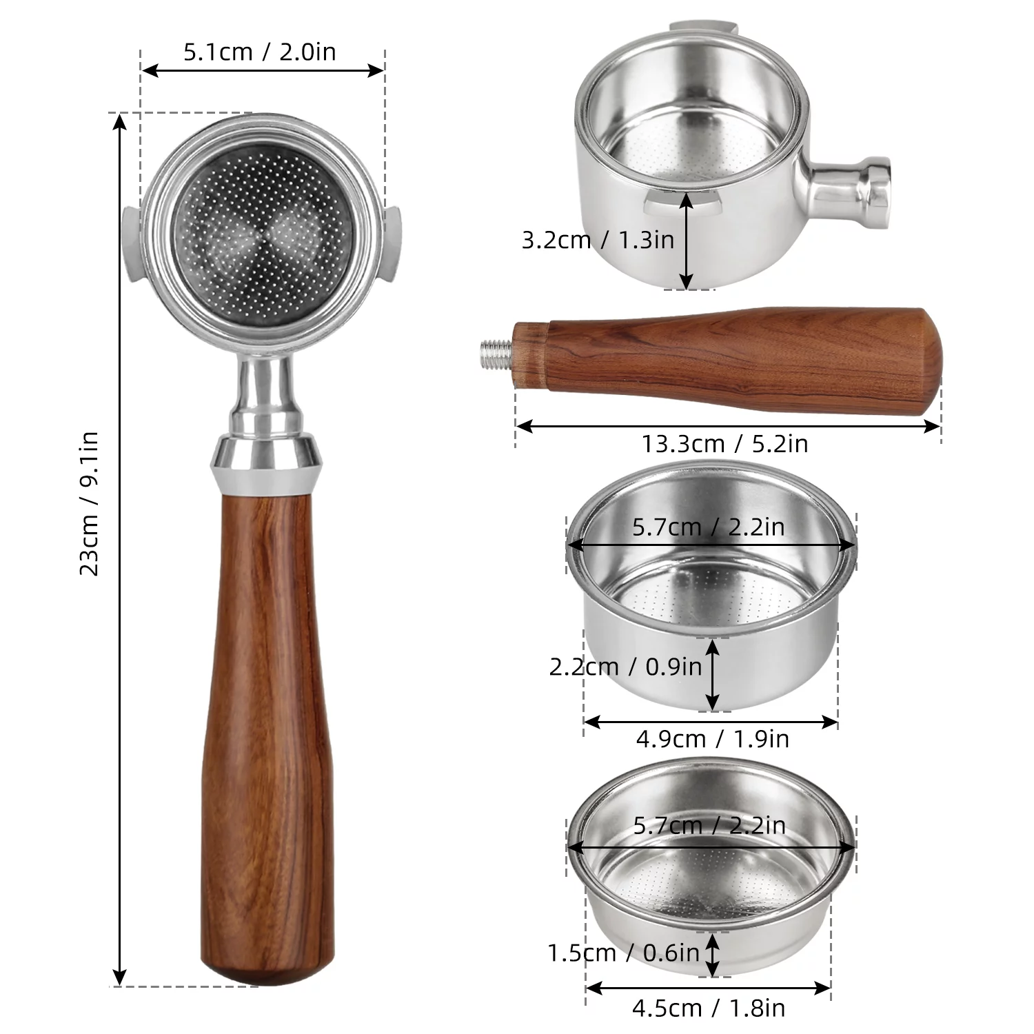 Aoresac Coffee cup,Compatible Espresso Handle (Filter Included) Coffee 51mm 51mm Coffee Compatible Rosewood Handle (Filter Coffee Compatible Espresso