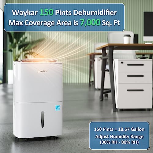 Waykar 120 Pints Energy Star Home Dehumidifier for Spaces up to 6,000 Sq. Ft at Home, in Basements and Large Rooms with Drain Hose, Handle, Auto Defrost and Self-Drying.