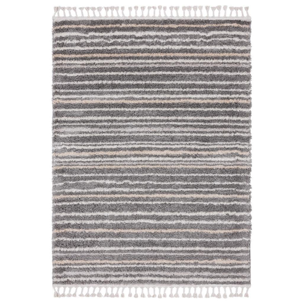 LUXE WEAVERS Striped Fringed Shag Gray 8x10 Area Rug for Bedroom
