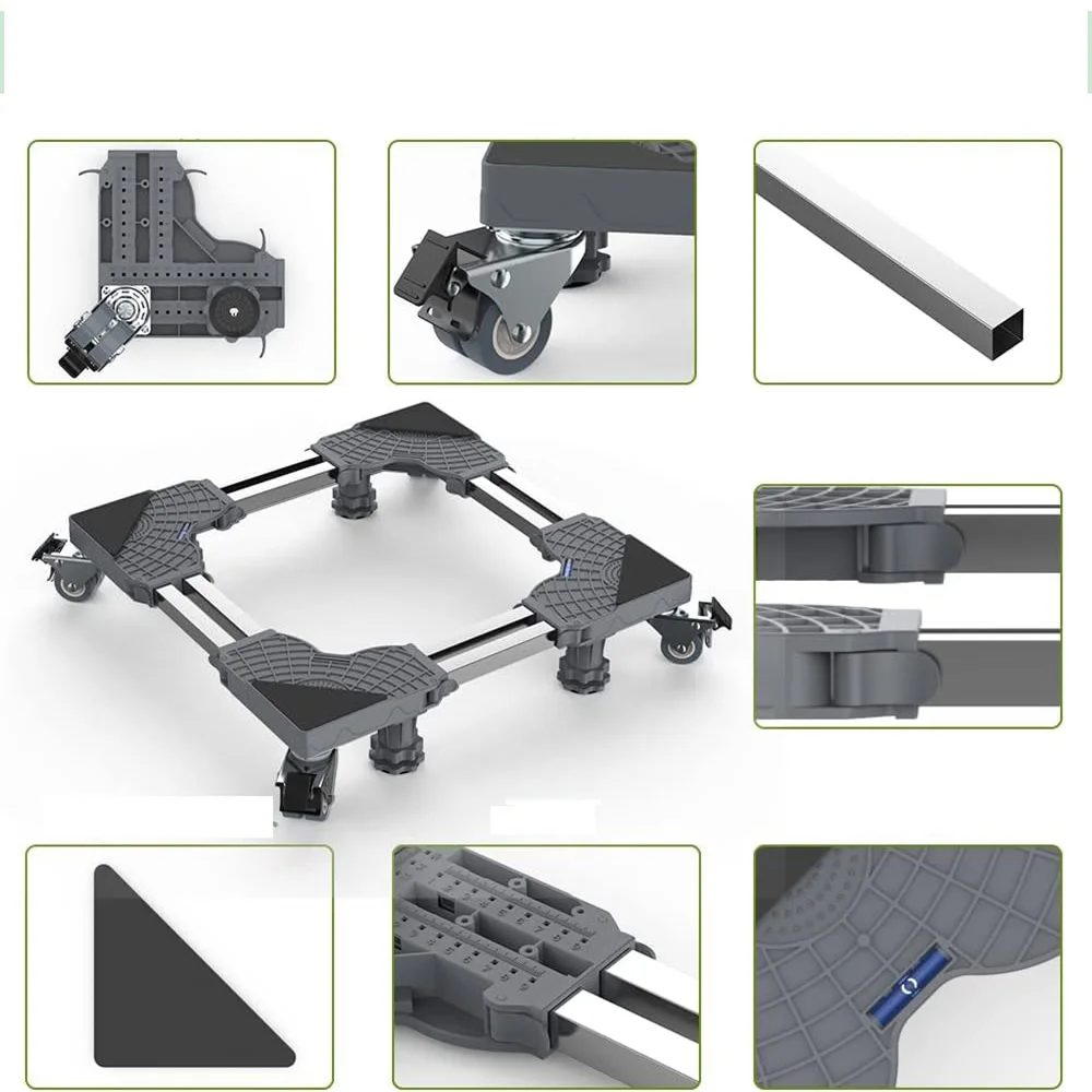 Mini Fridge Stand with Wheels Washer Dryer Pedestals Adjustable Base for Laundry Appliances Gray TY091