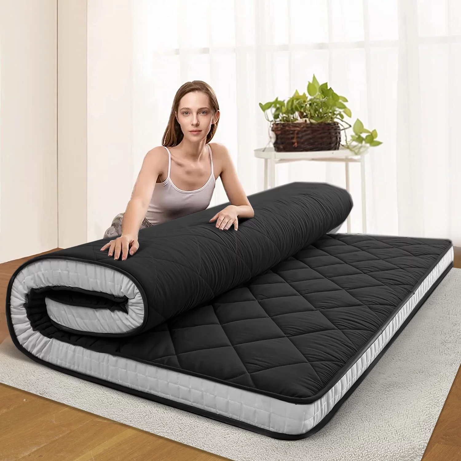 SLSY Futon Mattress, Extra Thick Padded Japanese Floor Mattress Quilted Bed Mattress Topper, Folding Floor Lounger Sleeping Pad Guest Bed