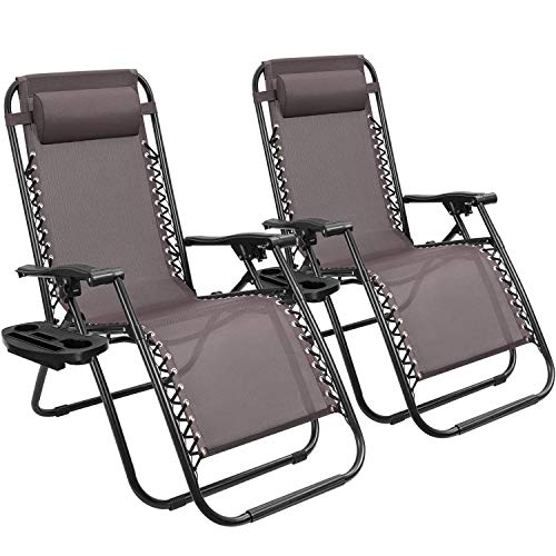 Devoko Patio Zero Gravity Chair Outdoor Folding Adjustable Reclining Chairs Pool Side Using Lawn Lounge Chair with Pillow Set of 2 (Beige)