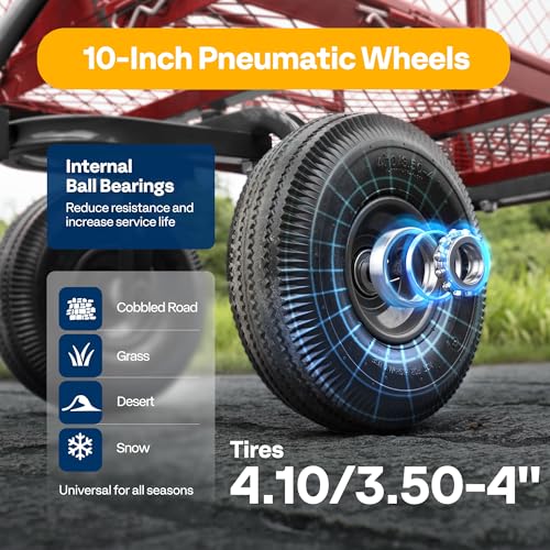 VIVOHOME Heavy Duty 880 Lbs Capacity Mesh Steel Garden Cart Folding Utility Wagon with Removable Sides and 4.10/3.50-4