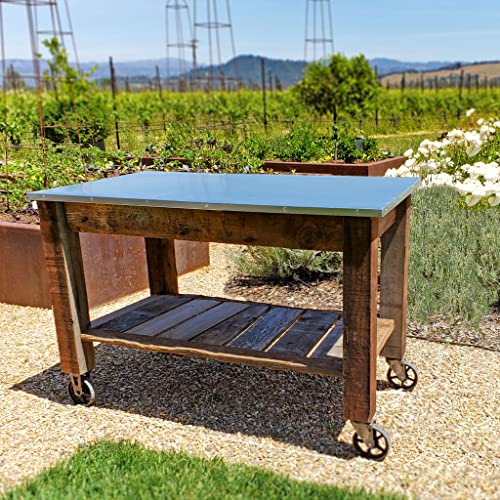 Redwood Potting Table Rolling Cart Swivel Cast Iron Wheels with Brakes Outdoor Garden Work Bench (No Hardware)