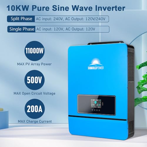 SUNGOLDPOWER 8000W 48V Solar Inverter, Built-in 2 MPPT Solar Controllers, Max 200A Battery Charging, AC Input/Output 120V/240V(settable),Pure Sine Wave Inverter UL1741(WiFi and BMS COMM)