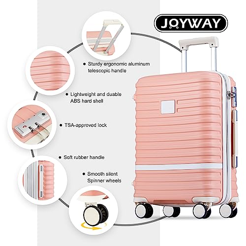 Joyway Carry On Luggage 20 Inch Expandable Suitcase with Spinner Wheel, 4 Piece Hard Shell Luggage Set with TSA Lock(White brown)