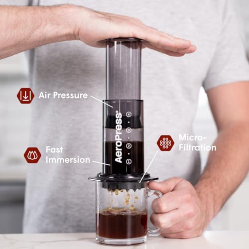 AeroPress Original Coffee Press – 3 In 1 Brew Method Combines French Press, Espresso, Full Bodied Coffee Without Grit or Bitterness, Small Portable Coffee Maker for Camping & Travel