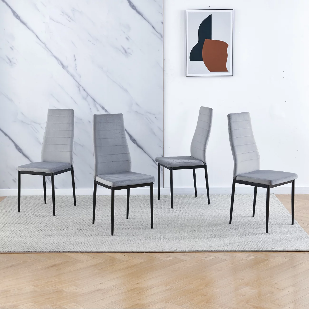 Modern Dining Room Chair Only Set of 4 Small Kitchen Chairs Gray Velvet Metal Legs Comfy Upholstered Padded Seat, Occasional Home Office Chairs for Party Restaurant Dinette