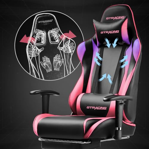 GTRACING Gaming Chair with Footrest, Ergonomic Computer Game Desk Chair, Recline Gaming Chair Seat Height Adjustment, Swivel Rocker with Headrest and Lumbar (Blue)