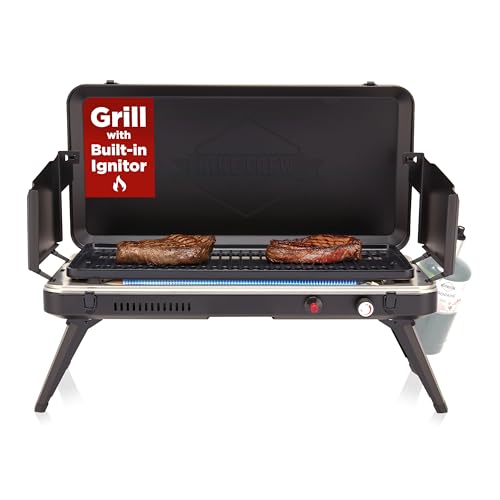 Hike Crew 2-in-1 Gas Camping Grill and Griddle Combo | 13,000 BTU Portable Propane Burner | Foldable Legs | Integrated Igniter & Included Regulator w/Drip Tray | Wind Panels & Built-in Carry Handle