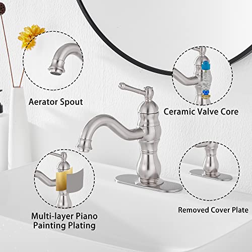 GGStudy 360° Swivel Antique Brass Bathroom Vessel Sink Faucet Single Handle One Hole Matching with Pop Up Drain