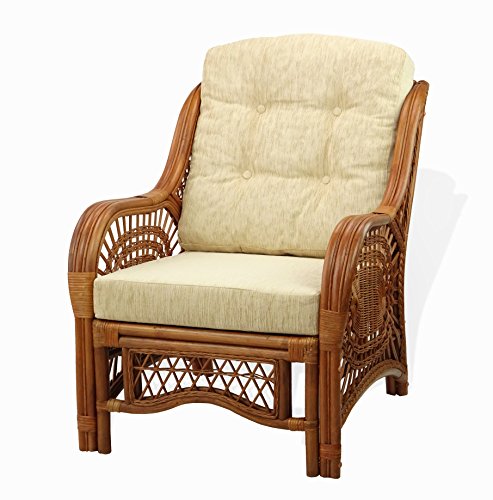 Malibu Lounge Living Accent Armchair Natural Rattan Wicker Handmade Design with Cushion