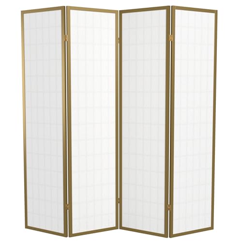 Red Lantern 6 ft. Tall Window Pane Shoji Screen-Natural-4 Panels Room Divider