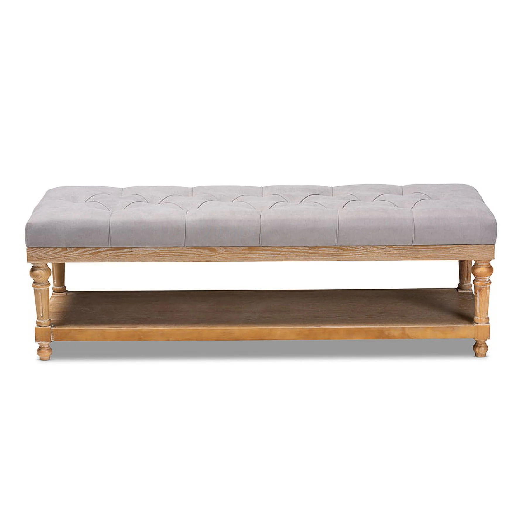 Linda Modern and Rustic Grey Linen Fabric Upholstered and Greywashed Wood Storage Bench