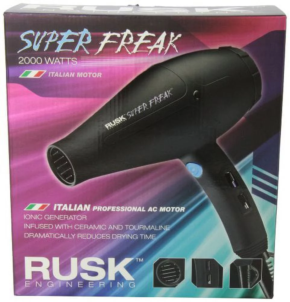 Rusk Engineering Super Freak Professional Tourmaline & Ceramic Hair Dryer, 2000 Watts, Black