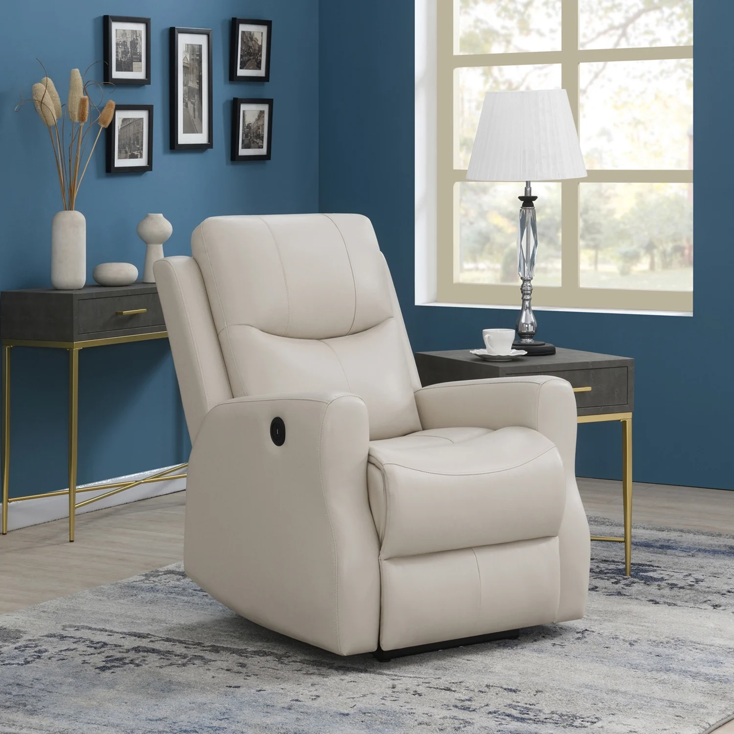 Upholstered Power Recliner with USB Port Beige