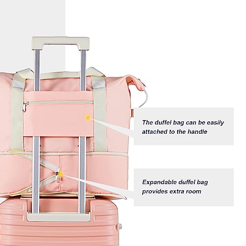 Joyway Carry On Luggage 20 Inch Expandable Suitcase with Spinner Wheel, 4 Piece Hard Shell Luggage Set with TSA Lock(White brown)