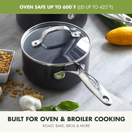 GreenPan Valencia Pro Hard Anodized Healthy Ceramic Nonstick 2QT and 3QT Saucepan Pot Set with Lids, PFAS-Free, Induction, Dishwasher Safe, Oven Safe, Gray