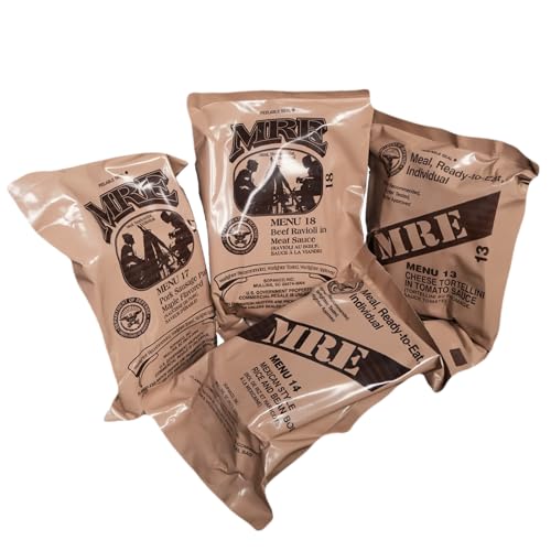 Military MRE Meals Ready to Eat (4 Pack) – Emergency Food Rations with Heaters, Long Shelf Life for Survival, Camping, Hiking, Disaster Prep – 2025 Date or Newer
