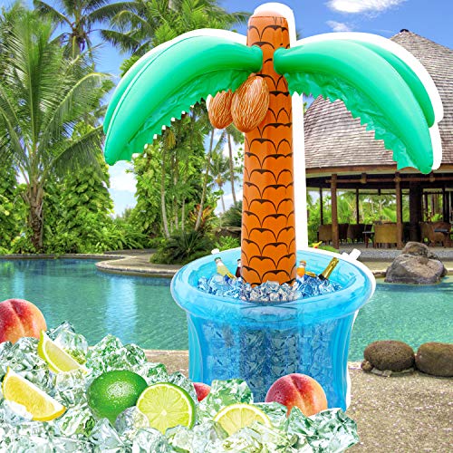 PARENTSWELL Inflatable Palm Tree for BBQ, Picnic, Pool Party, Bachelorette Supplies, Floating Cooler for Hawaiian Luau Tropical Summer Parties Decorations (2 Pack)