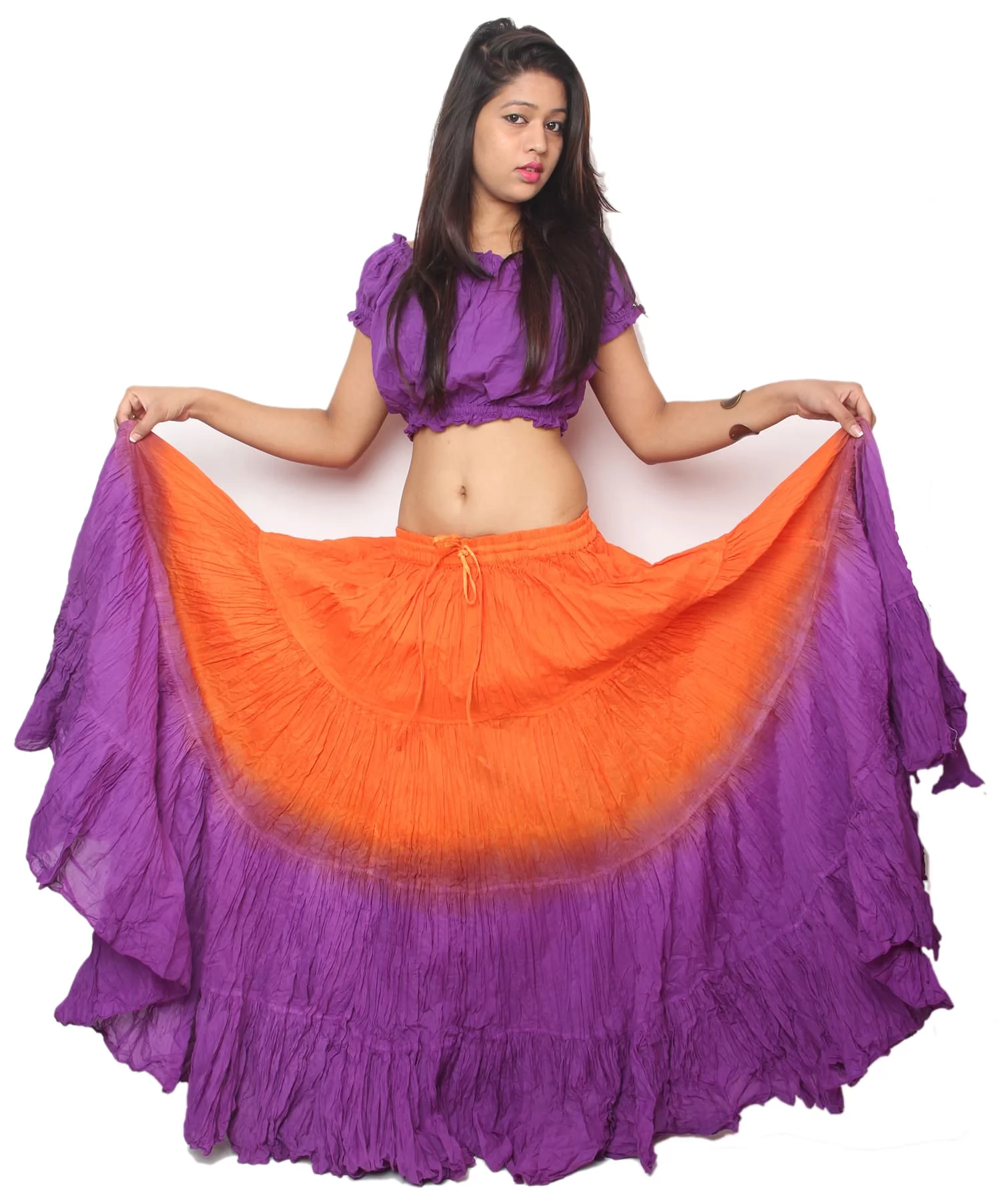 Wevez Plus Size 40 Inches Long Tribal Fusion 25 Yard Skirt (Orange Violet)