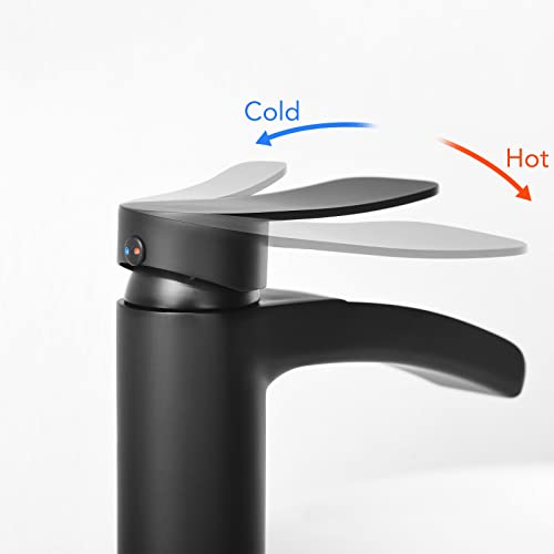 Phiestina Brushed Gold Tall Bathroom Vessel Sink Faucet, Single Hole Single Handle Waterfall Modern Bathroom Faucet, with Pop Up Drain and Water Supply Line, NS-SF01-BG-V