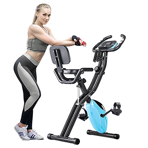 Merax Workout Bike For Home - 2 In 1 Recumbent Exercise Bike and Upright Indoor Cycling Bike Positions, 16 Level Magnetic Resistance Exercise Bike, Foldable Stationary Bike Machine, Fitness Bike