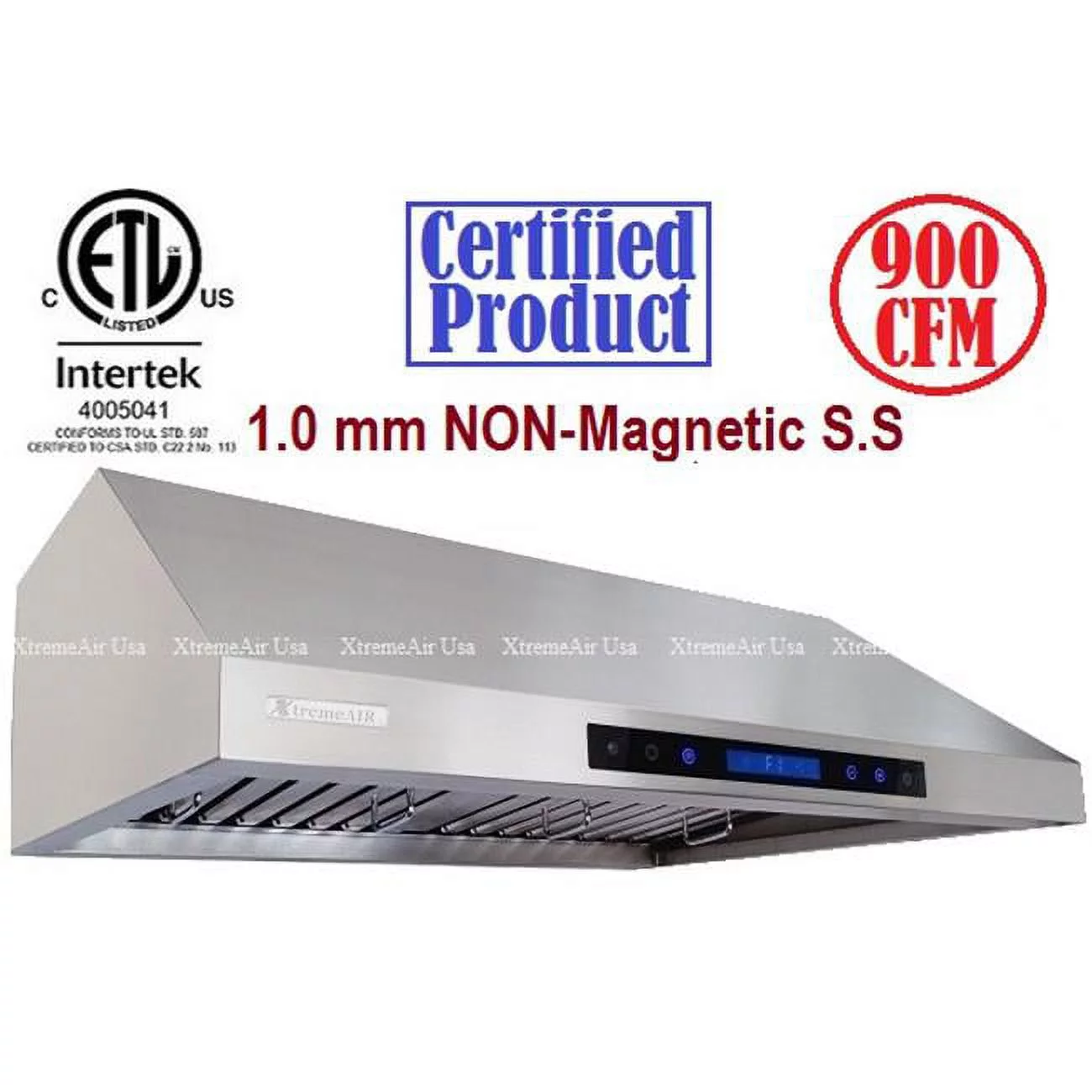 XtremeAir PX12-U30, 30'', 900 CFM, LED Lights, Baffle Filter W/ Grease Drain Tunnel, 1.0mm Non-Magnetic Stainless Steel, Under Cabinet Mount Range Hood