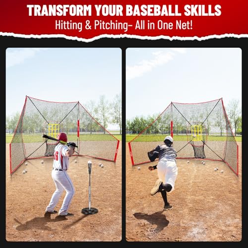 12x7 FT Baseball Net, Baseball & Softball Training Net with Barrier Side Nets - Pitching Net with Large Ball Collection System, Batting Practice Backstop, Baseball Training Equipment with Carry Bag