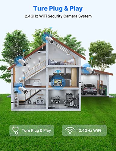 Hiseeu WiFi Security Camera System,【5MP Spotlight, 3TB Hard Drive】 Power Cord Cameras,Extenable 16CH, Outdoor IP66 Waterproof,Color Night Vision, Motion Alert,24/7 Time Record,Two Way Audio