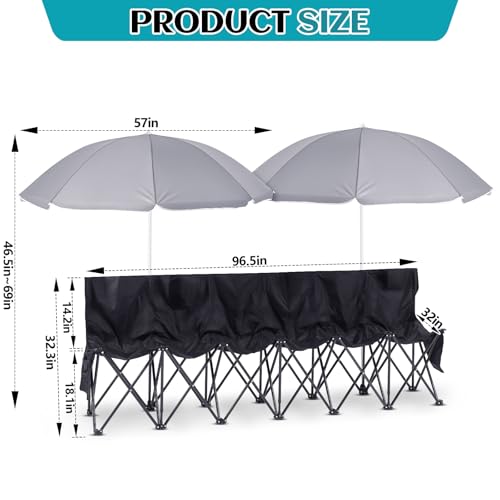 Folding Soccer Bench Chair Portable Team Sports Sideline Team Bench Seat with Umbrella for Football Camp Travel Events Outdoor Seating with Storage Bag
