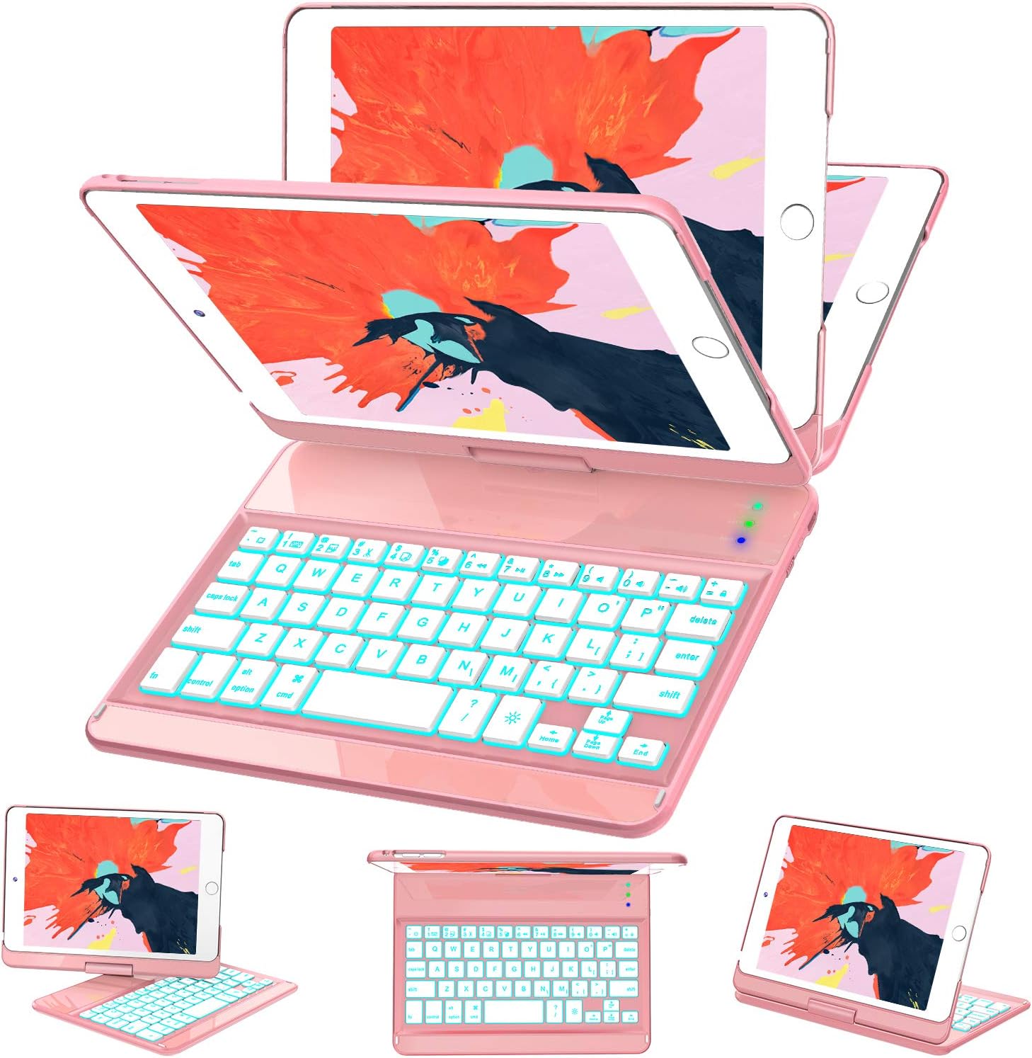 iPad Mini 5/ Mini 4 Keyboard Case - 360° Rotatable 180 Flip- 7 Colors Backlit - Wireless Smart Folio Auto Sleep/Wake Hard Cover fit iPad Mini 5 2019(5th Gen)/ iPad Mini 4 2015, Black